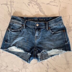 American Eagle Outfitters Blue Distressed Denim Cutoff Shorts Super Low-Rise 000